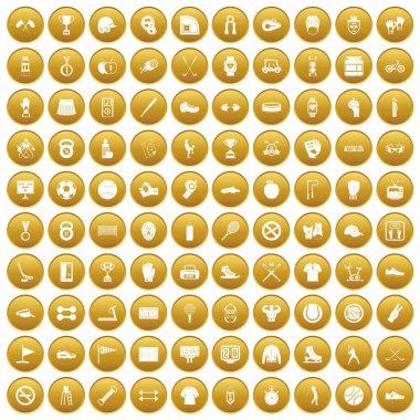 Altın 100 spor ekipmanları Icons set