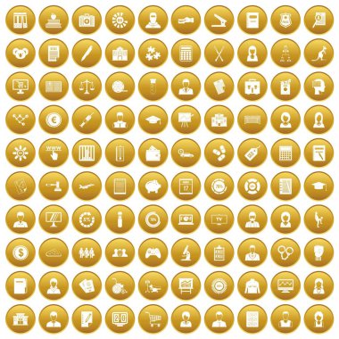 Altın 100 istatistik veri Icons set