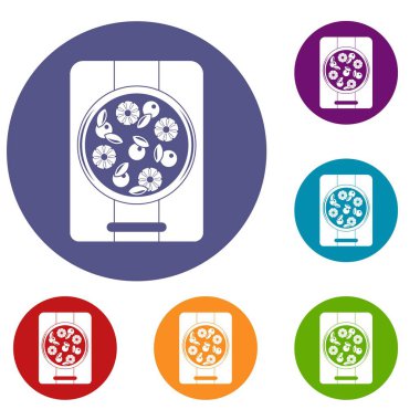 Ananas ve fesleğen Icons set gemide pizza