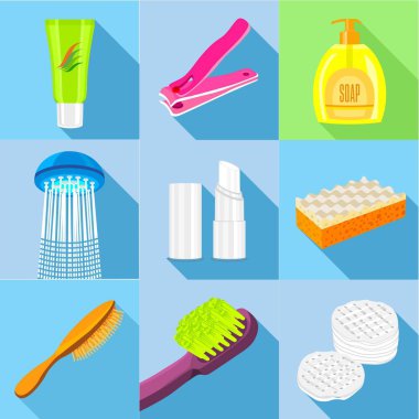 Hijyen Icons set, düz stil