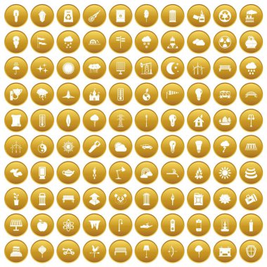 Altın 100 sokak aydınlatma Icons set