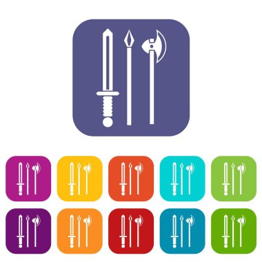 Eski silah kılıç, çekme ve balta Icons set