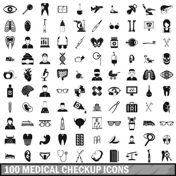 100 tıbbi check-up Icons set, basit tarzı