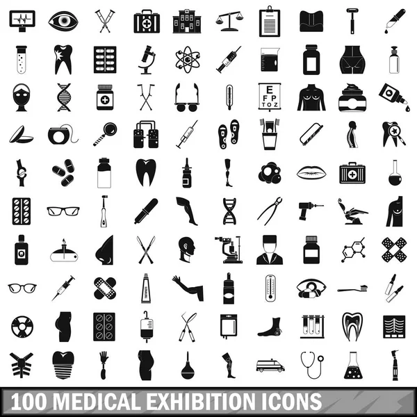 100 tıbbi sergi Icons set, basit tarzı