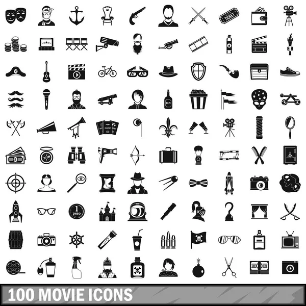 100 наборів піктограм фільмів, простий стиль — стоковий вектор