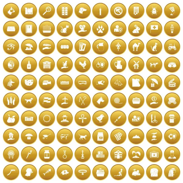 100 pets ikonok beállítása arany — Stock Vector