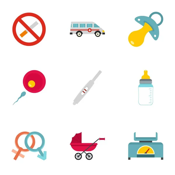 Parturition iconen set, vlakke stijl — Stockvector