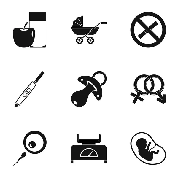Embarazo símbolos iconos conjunto, estilo simple — Archivo Imágenes Vectoriales