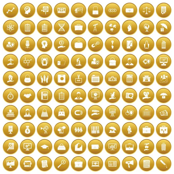 100 ikon portfolio zestaw złoto — Wektor stockowy
