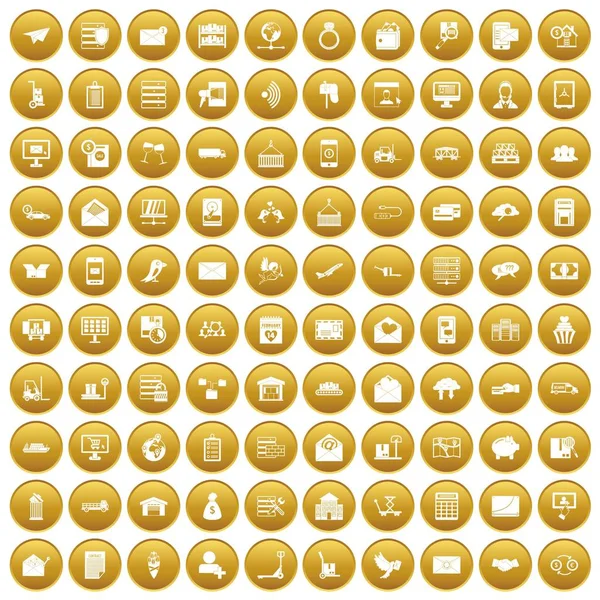 100 ícones de serviço postal ouro conjunto — Vetor de Stock