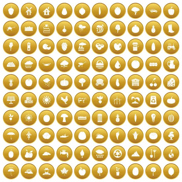 100 termékenységének ikonok beállítása arany — Stock Vector