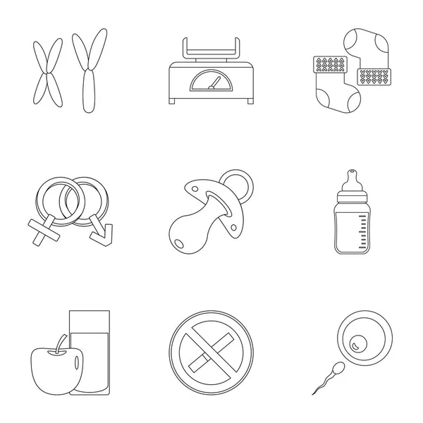 Parturition icons set, outline style — Stock Vector