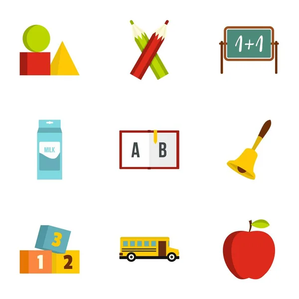 School icons set, flat style — Stock Vector