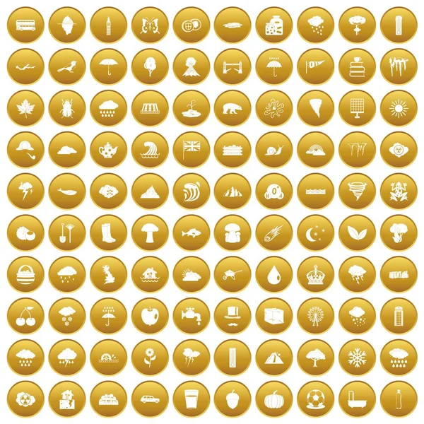 100 regn ikoner anger guld — Stock vektor
