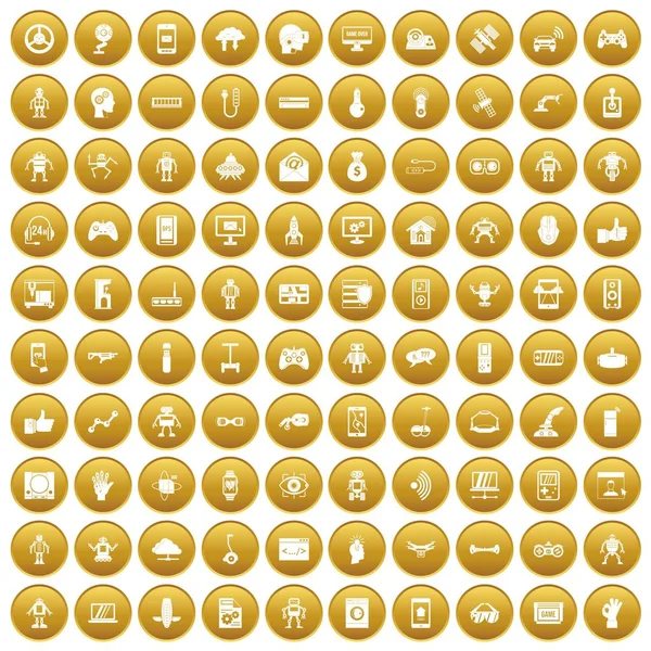 100 robot ikony zestaw złoto — Wektor stockowy
