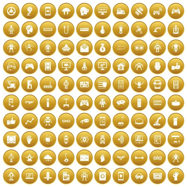 Altın 100 robot Icons set