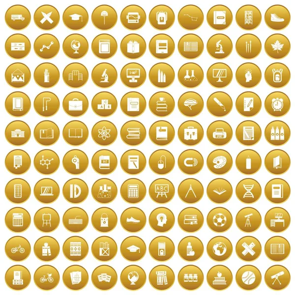100 ícones da escola ouro conjunto — Vetor de Stock
