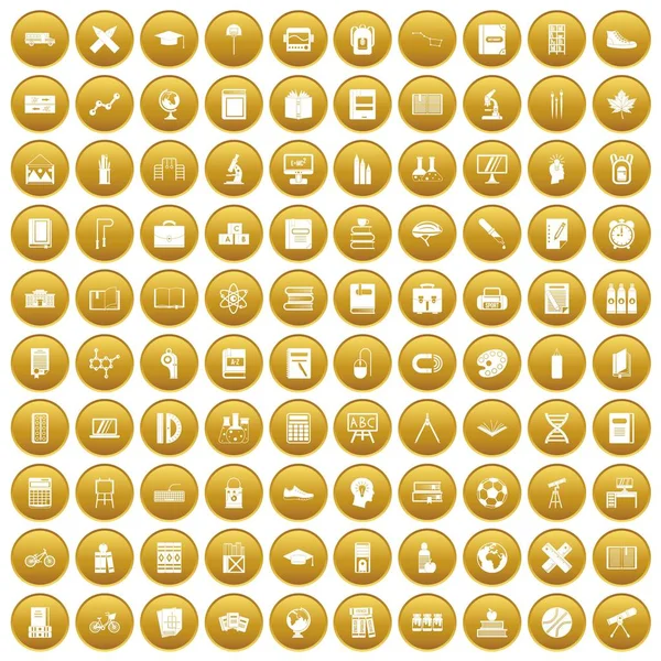 100 Schulsymbole setzen Gold — Stockvektor