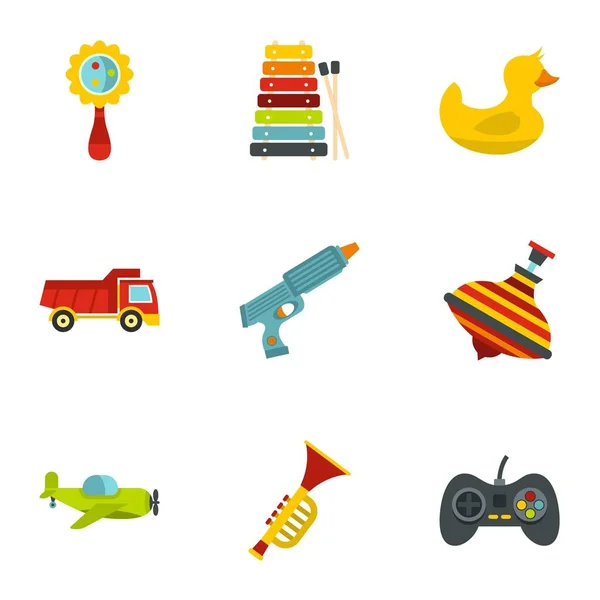 Conjunto de iconos de juguetes de niño, estilo plano — Vector de stock