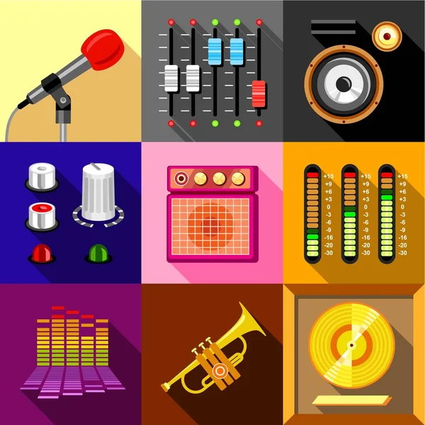 Stüdyo Ekipmanları Icons set, düz stil