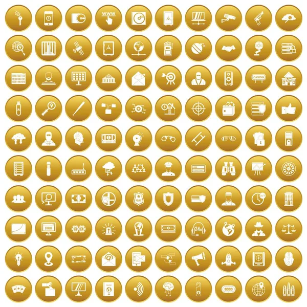 100 ícones de segurança ouro conjunto — Vetor de Stock