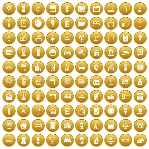 Altın 100 akıllı ev Icons set