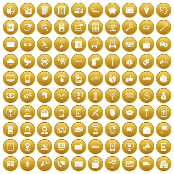 100 のスマート フォン アイコン セット ゴールド — ストックベクタ