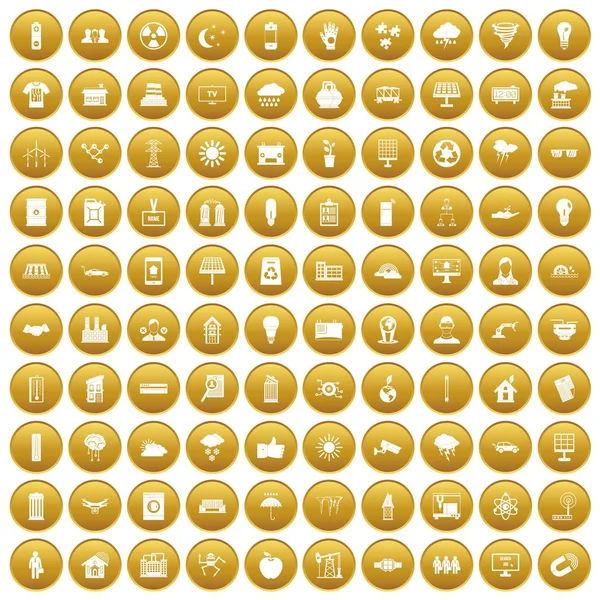 100 iconen van de zonne-energie set goud — Stockvector