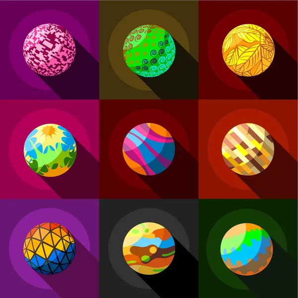Ensemble d'icônes de planètes fantastiques, style plat — Image vectorielle