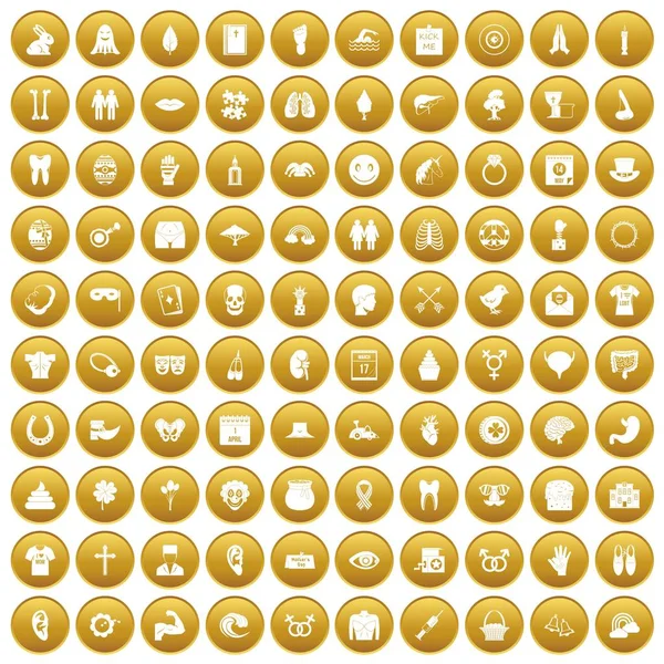 Altın 100 bahar tatil Icons set