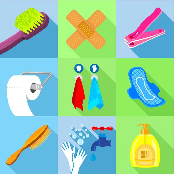 Banyo ekipmanları simgeler ayarla, stil düz