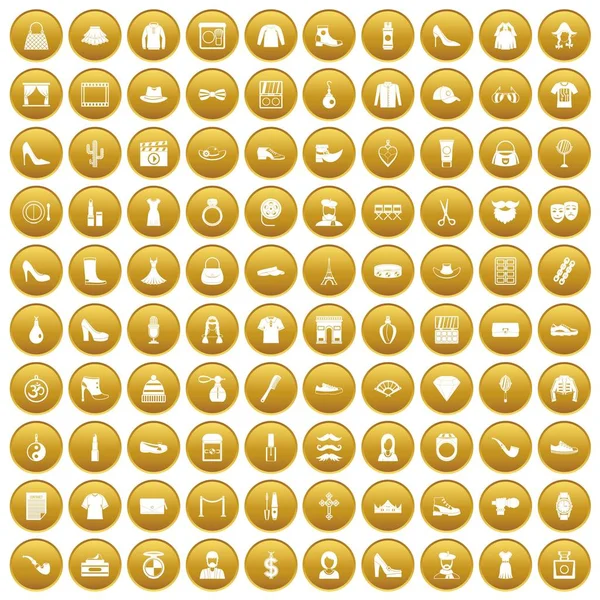 100 ícones estilistas ouro conjunto — Vetor de Stock