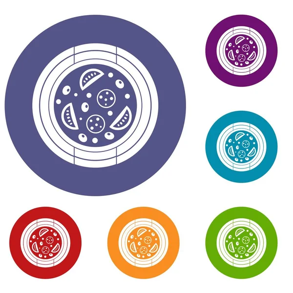 Sosis, domates ve zeytin Icons set pizza