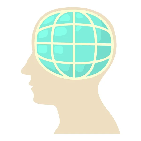 Head with globe icon, cartoon style — Stock Vector
