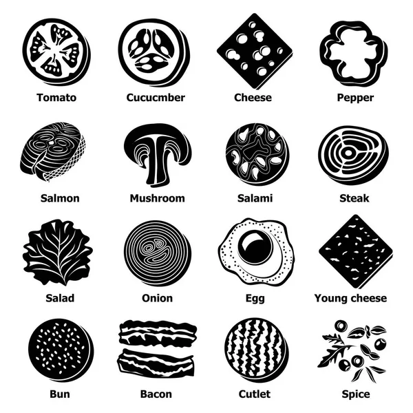 Conjunto de iconos de comida de rebanada, estilo simple — Archivo Imágenes Vectoriales