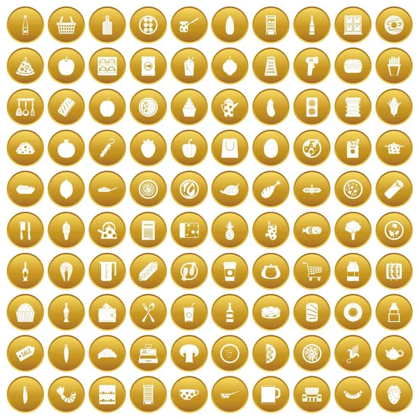 Altın 100 öğle yemeği Icons set
