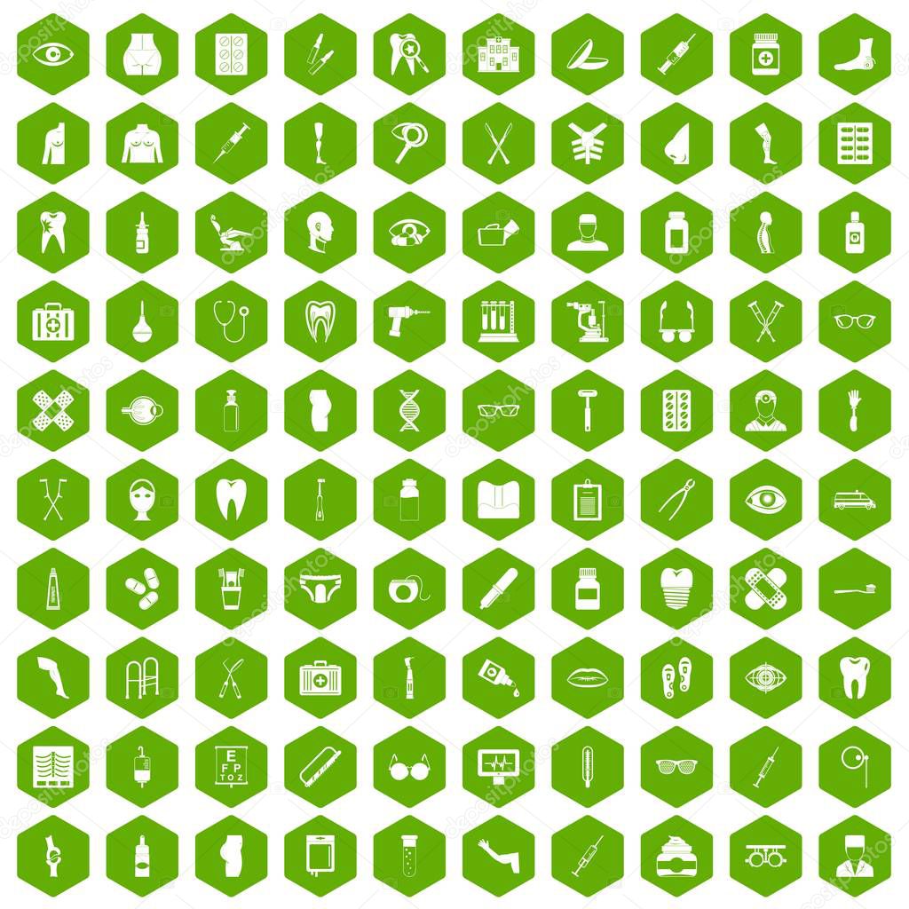100 pharmacy icons hexagon green