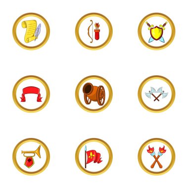 Ortaçağ Kalesi simge seti, karikatür tarzı