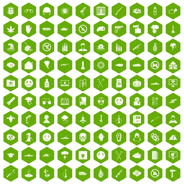 100 iconos de opresión hexágono verde — Vector de stock