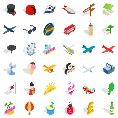 Büyük seyahat Icons set, izometrik stili