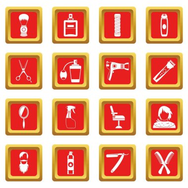 Kırmızı kuaförlük Icons set