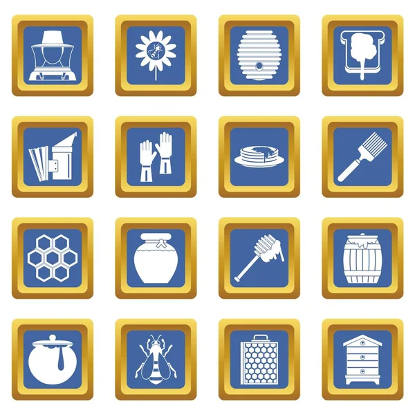 Apiary herramientas iconos conjunto azul — Vector de stock