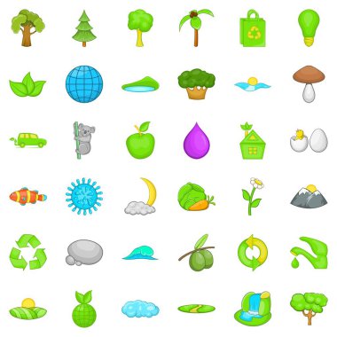 Yeşil bir dünya Icons set, karikatür tarzı