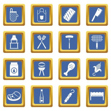 Barbekü gıda simgeleri mavi ayarla