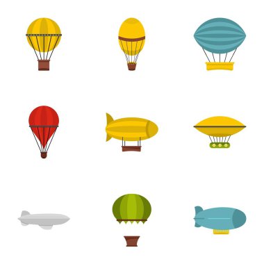 Vintage balonlar simge seti, düz stil