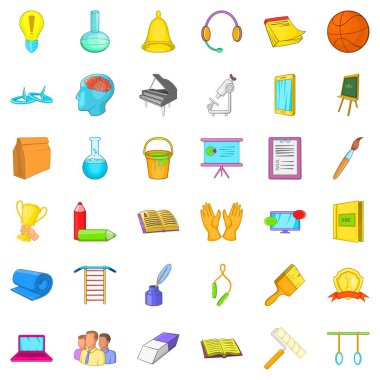 Okul Icons set, karikatür tarzı eğitim