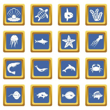 Mavi deniz hayvanları Icons set