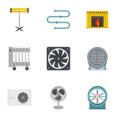 Isıtma soğutma hava simge seti, düz stil