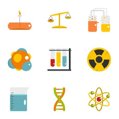 Kimyasal laboratuvar simge seti, düz stil