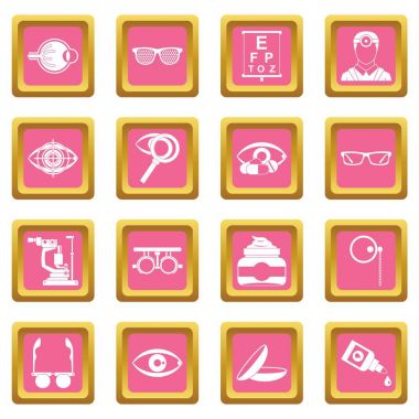 Göz doktoru araçları simgeler pembe
